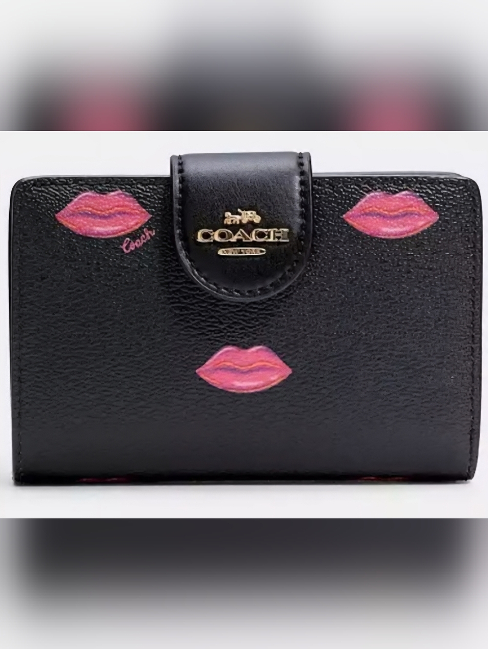 Coach Black Wallet with Pink Lip Accents